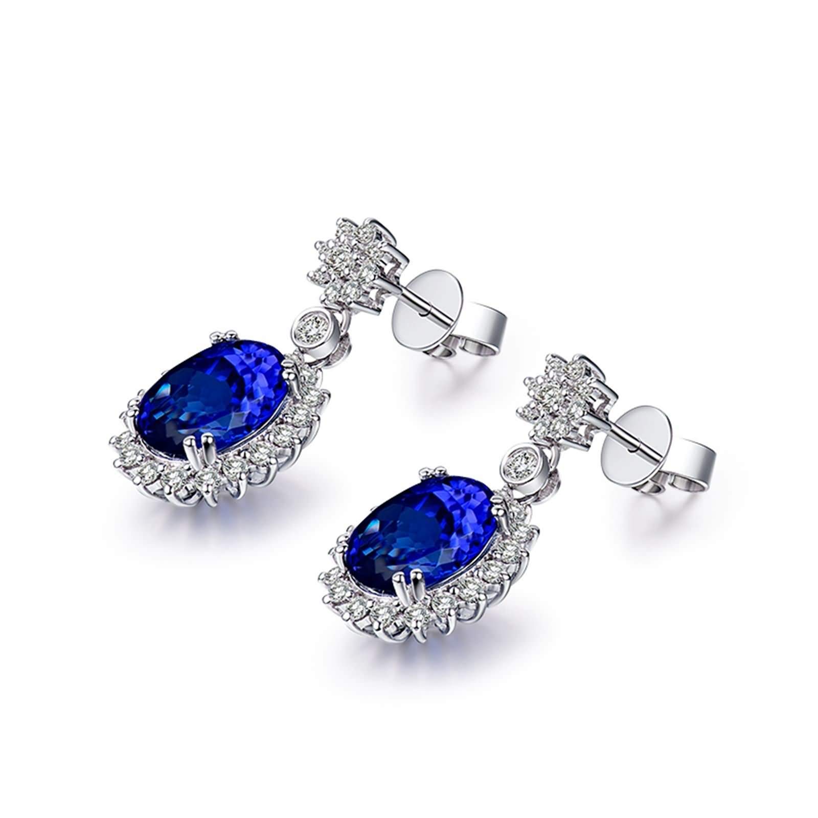 Epinki 18K Weißgold Ohrringe Hängend, Glanz Blume Ohrschmuck mit Tansanit 4.87ct Blau, Geschenk für Geburtstag, Weiß Gold