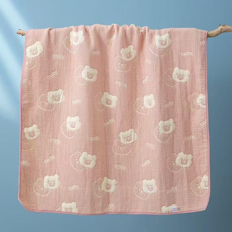 Image of 100% Cotton 6-Layer Muslin Baby Blanket | Super Soft, Breathable & All Seasons Multipurpose Blanket for Babies (Teddy - Pink)