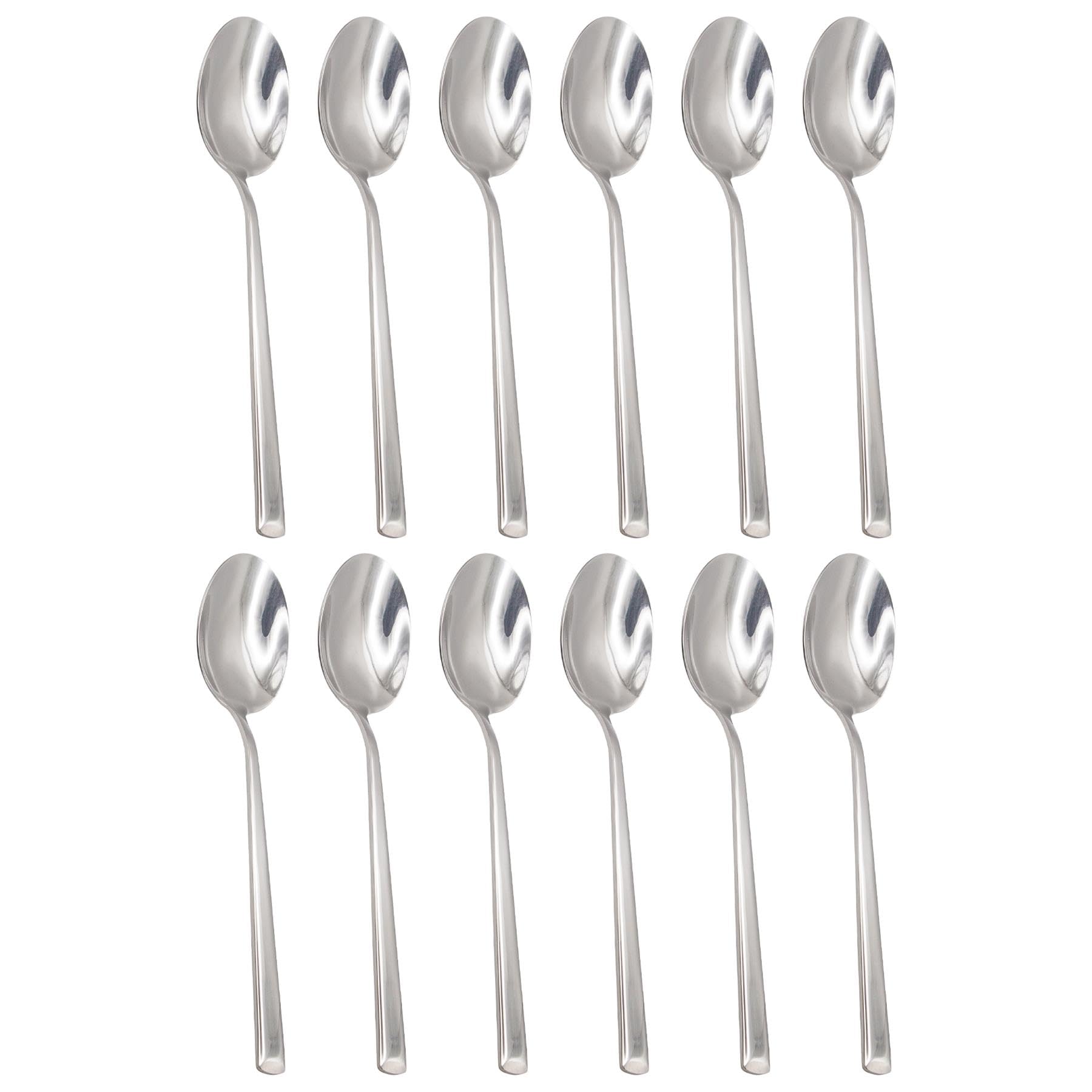 Argon Tableware Tondo Stainless Steel Dessert Spoons - 21cm - Pack of 12 - Silver Dining Table Spoon High Polished Dishwasher Safe 12-Piece Dinner Cutlery Set