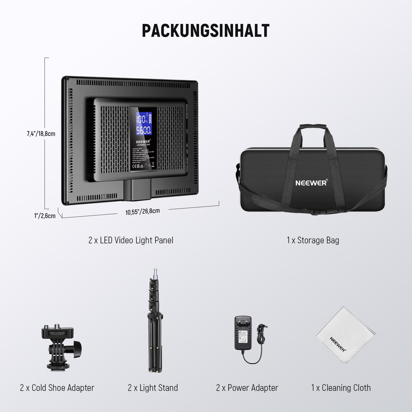 Neewer 13" LED Panel Videolicht Fotografie Videoleuchte Set mit Stativ Stand & Reinigungstuch – Bild 8