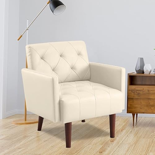 PEIHONGET Silla decorativa de piel sintética, sillón moderno de mediados de siglo para sala de estar, silla copetuda, sofá individual, cojín de