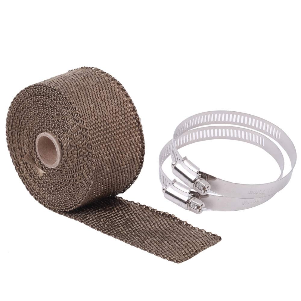 MaluokasaExhaust Thermal Tape, Portable Robust Basalt Fibre Exhaust Tape 5 m Multifunctional Heat Protection Tape with 2 Clamps for Cars Motorcycles Exhaust Systems