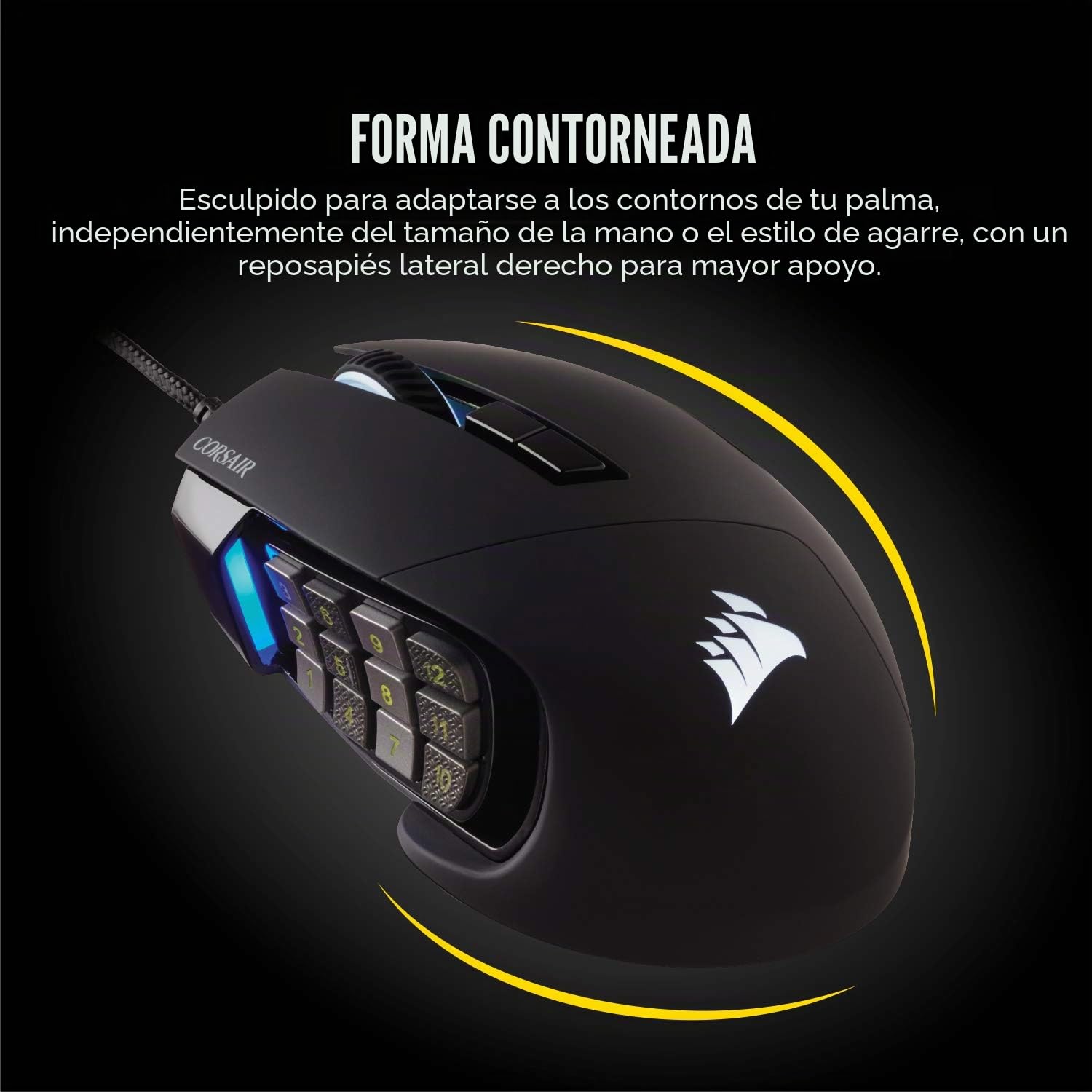 Corsair Scimitar RGB Elite MOBA/MMO Gaming Mouse Negro, Retroiluminado RGB LED, 18000 dpi, Óptico