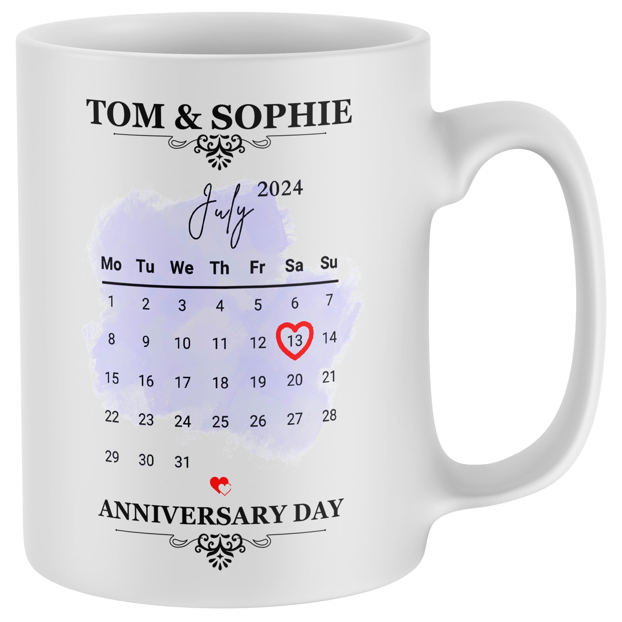 Purple Print House Personalised Anniversary Mug Custom Names Date Tea Coffee Cup Wedding Nuptials