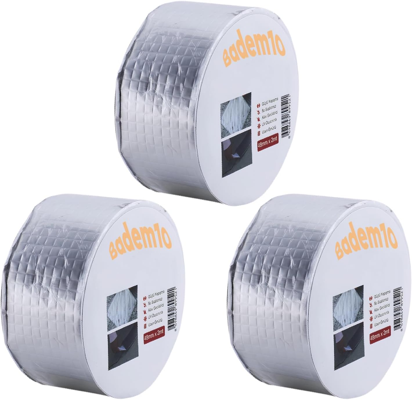 3 ADET Çamur Bant Çatı İzolasyon Ses Su Yalıtım Tamir Sakız Bandı Gri 48 mm x 2 Metre