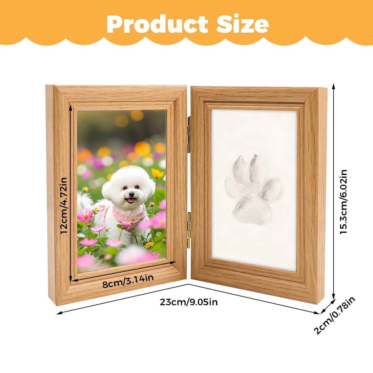 Zykra Set Impronta Zampa Cane e Gatto, Cornice per Foto Animali per Gatti o Cani, Kit Impronta Cane, Cornice in Legno Stampa in Gesso 3D, Cornice Commemorativa per Animali Domestici