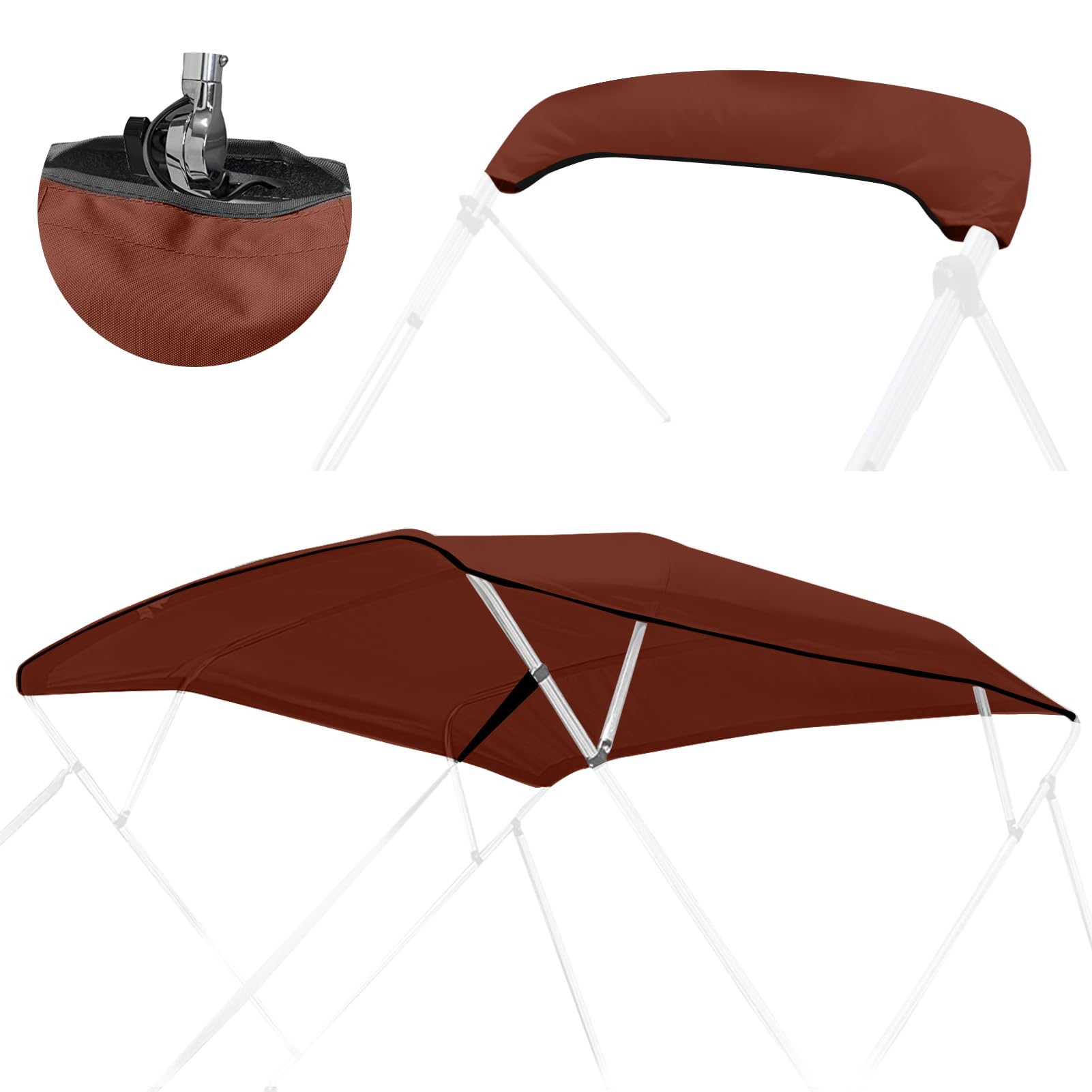 Photo 1 of Caminor 4 Bow Bimini Top Replacement Canvas with Light Hole and Storage Boot, 1200D Heavy Duty Waterproof Bimini Top Canvas Only Without Frame, 8'L 73"-78" W Burgundy