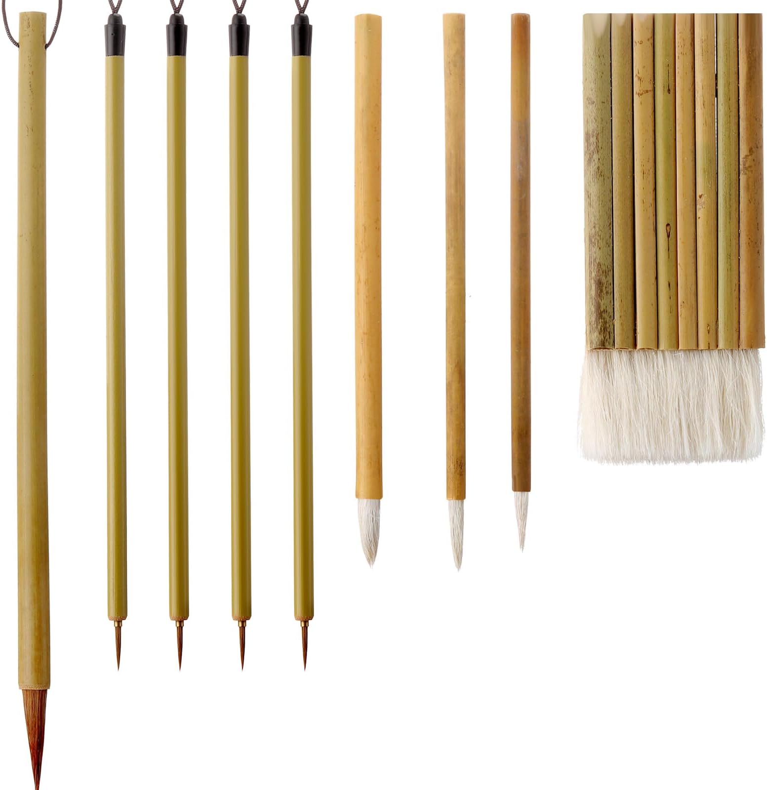 9 Pcs Hake Paint Brush Set Bamboo Hake Brushes for Pottery Glaze Watercolor Painting Sheep Hair Decorative Drawing Artist Detail Paint Acrylic Oil Body Ceramic Drawing Dust Cleaning