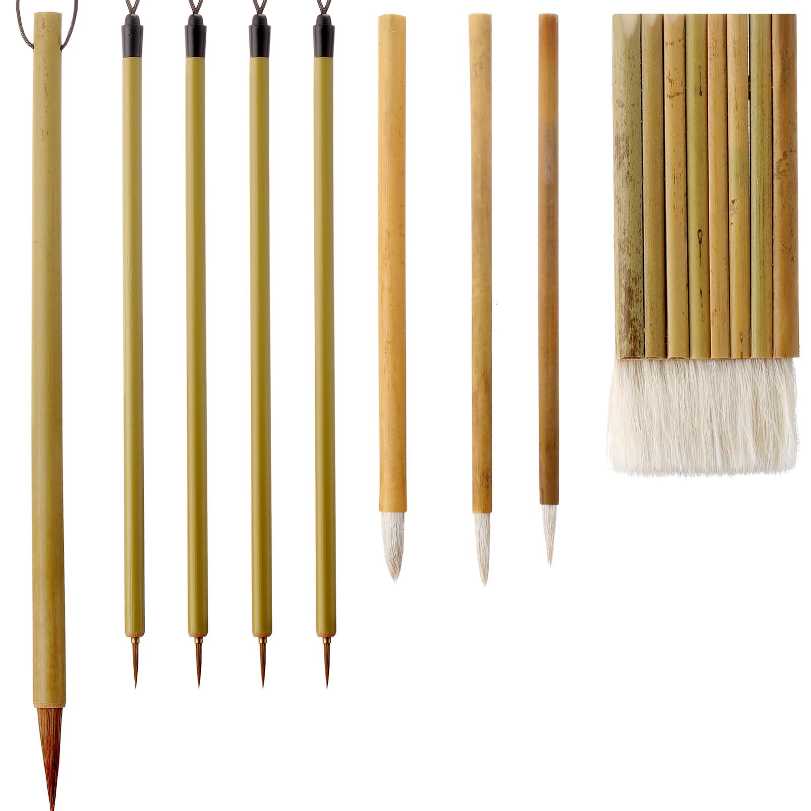 9 Pcs Hake Paint Brush Set Bamboo Hake Brushes for Pottery Glaze Watercolor Painting Sheep Hair Decorative Drawing Artist Detail Paint Acrylic Oil Body Ceramic Drawing Dust Cleaning