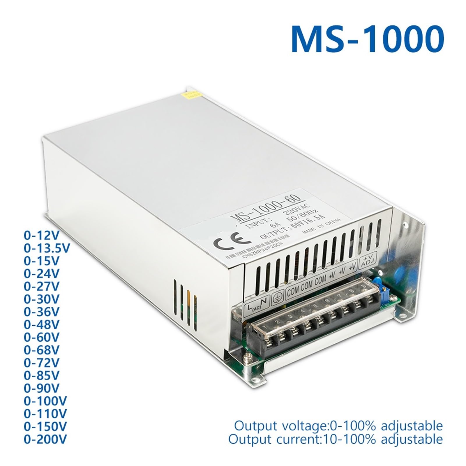 Regulowany Uniwersalny Regulowany Zasilacz Impulsowy 1000 W 12 V-150 V AC Do DC Przemysłowy Adapter LED Driver Wszechstronny i wydajny(0-200VDC)