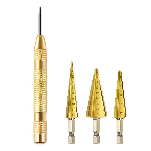 Juego de brocas escalonadas para metal, 14 de pulgada de acero de alta velocidad con revestimiento de titanio métrico recto, juego de brocas con