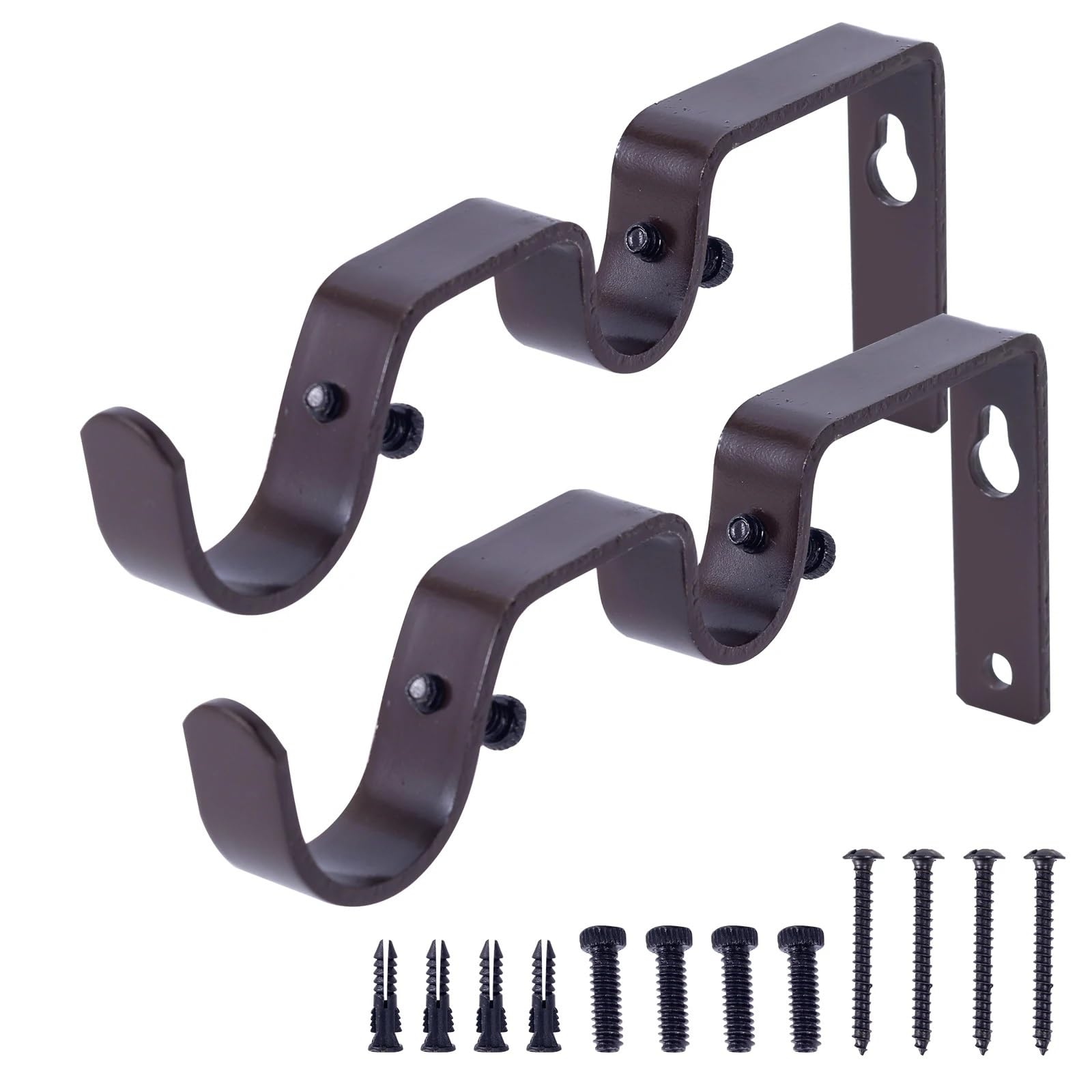RUWLFE 4 Pcs Rod Brackets Thickened Aluminum Curtain Single Pole Holder Wall Mount Hardware Compatible for Poles, Wall Rod(Coffee Golden)
