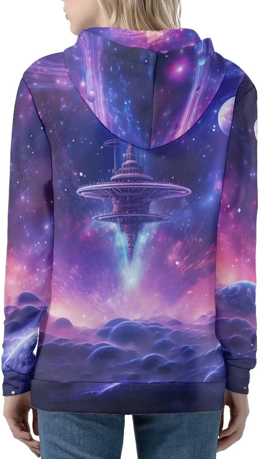 Ystardream Women's Zip Up Drawstring Drop Shoulder Casual Long Sleeve Sweatshirt