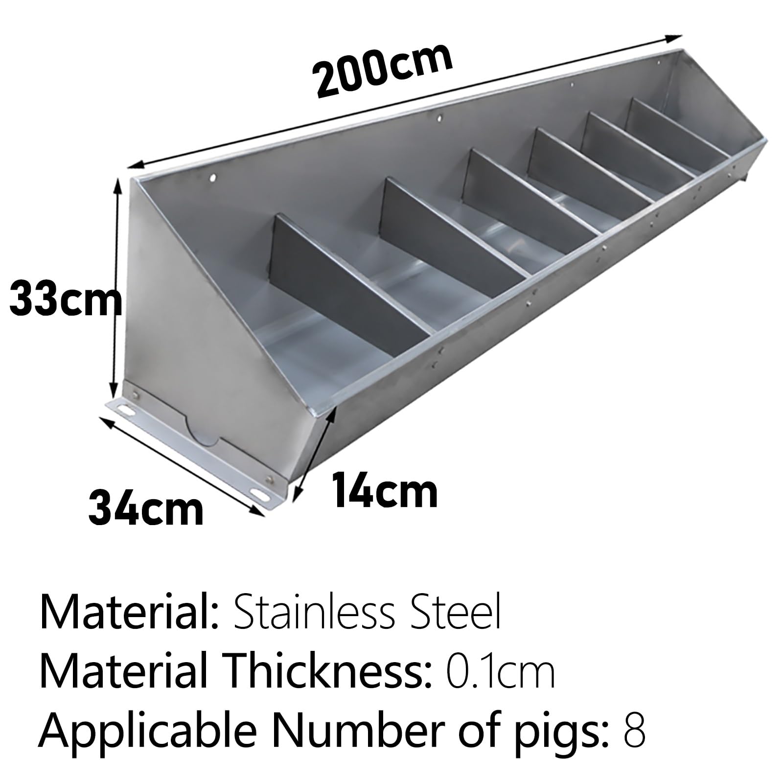 ERRULAN Mangeoires pour Porcs Mangeoire à porcs en Acier Inoxydable Robuste, Grande capacité, 4/5/7 Trous pour porcs de Toutes Tailles, mangeoire extérieure pour porcheries/poulaillers(150cm/5bit)