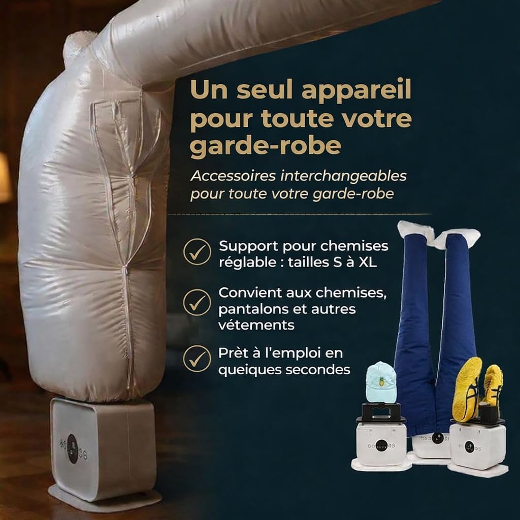 Défroisseur chemise automatique – Repassage sans fer – Séchage rapide 10–15 min – Chemises et pantalons sans plis – Appareil compact à air chaud