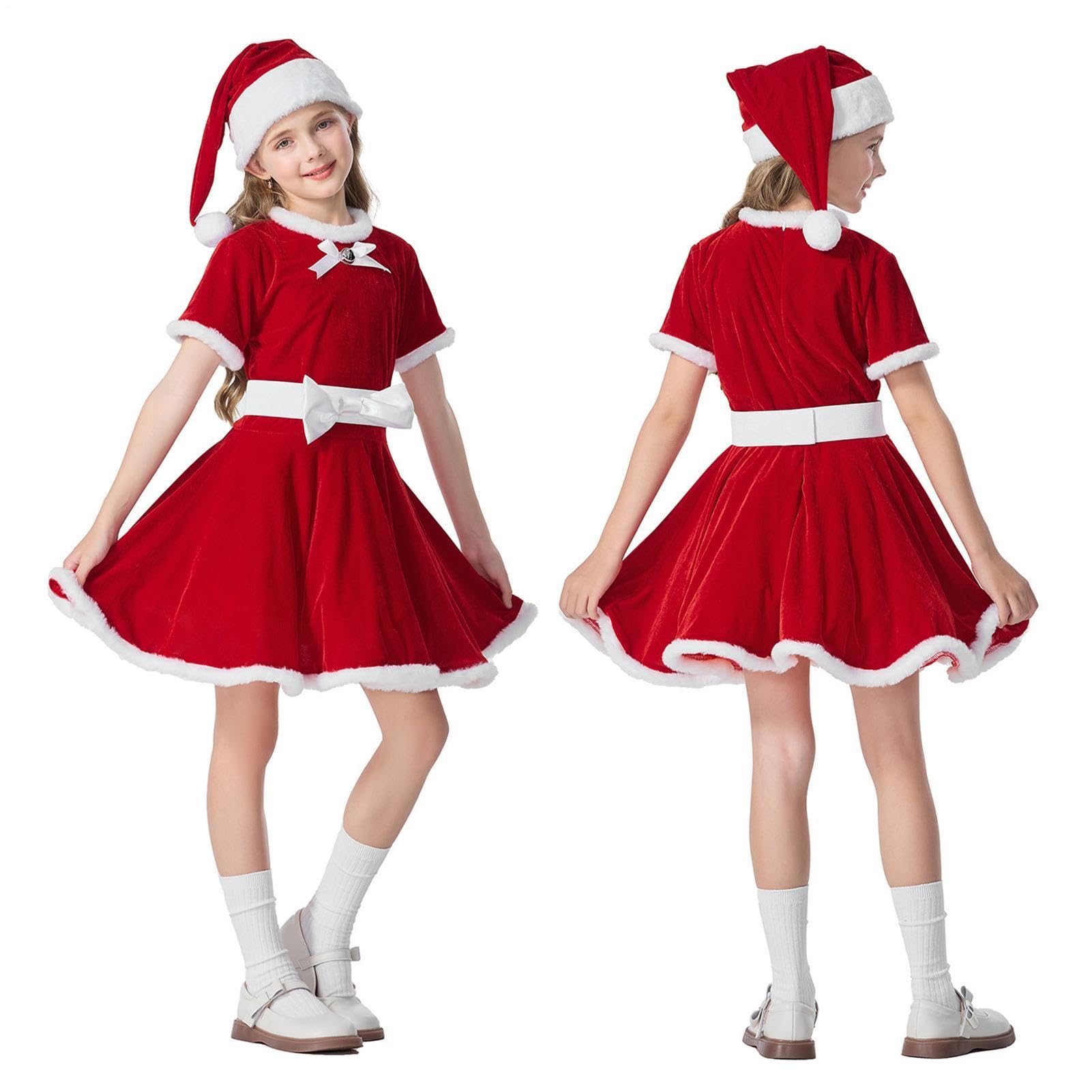 Vestito da Babbo Natale per Bambine Costume natalizio con cappello e