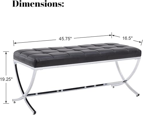 Miniatura 15 de LukeAlon Moderno banco de comedor de piel sintética, banco otomano con botones copetudos con acabado cromado en forma de X, banco tapizado para el