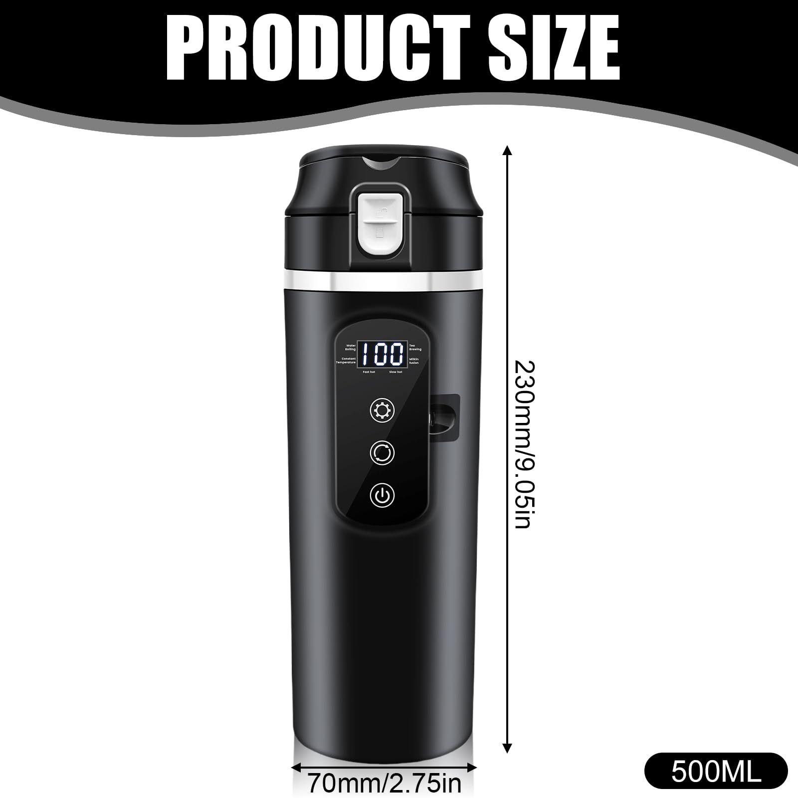 Bollitore elettrico per auto, bollitore elettrico 24 V/12 V, per auto, bollitore riscaldato, 500 ml, temperatura regolabile, bollitore per auto, con display LCD, per auto, camion, viaggi, campeggio