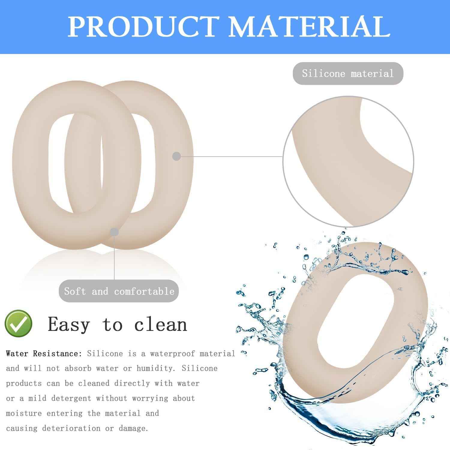 Adhiper 3Sets Silicone Sweat Case Cover for Sony WH-1000XM5 Headphones, Embody XM5 Earpad Cover/Ear Covers/Headband Cover Protector, Washable Sweatproof Soft Silicone Headphone Accessories(Off White) - Image 5