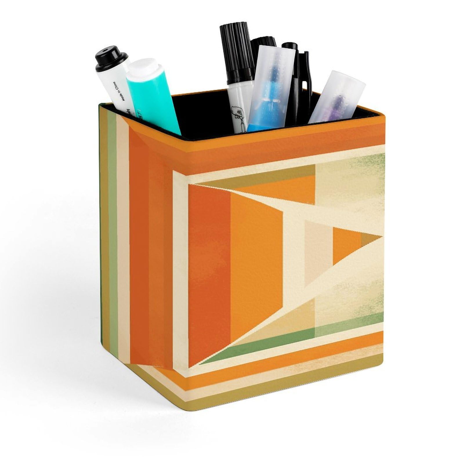 FekiLoot Square Pattern Pencil Holder for Desk Square Leather Pen Holder Cup Desktop Organizer Multi-Functional Pencil Cup Holders Modern Decorative Desk Organizer Caddy Makeup Brush Holders