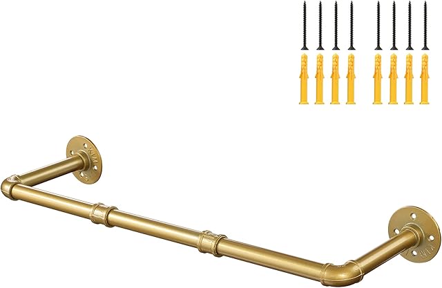 Industrial Pipe Gold Clothing Rack, 74 cm Wall Mounted Gold Iron Garment Clothes Bar, Heavy Duty Metal Hanging Rod for Retail Display, Closet Storage and Laundry Organizing
