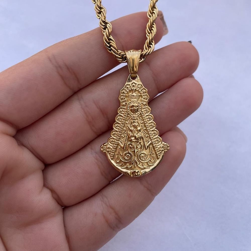 Madonna del Rocio Medaglia Ciondolo Unisex Acciaio 316 L Placcato Oro 18 Klt. Dimensioni sagoma 25 x 35 mm., Virgen del Rocío medalla Unisex, Acciaio inossidabile placcato oro 18 Klt, Acciaio