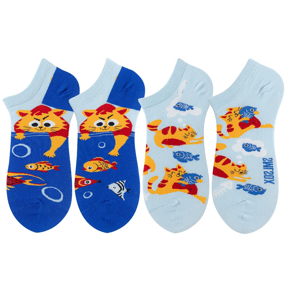 2 Pairs Funny Cartoon Animal Print Cotton Ankle Socks for Women Teens
