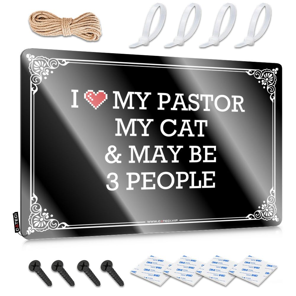 Hippie Art Rustic Wall Poster, Back Yard Decorations Funny Quote Design For Basement Bar Garage | Collection Anti-rust Metal I Love My Pastor My Cat & May Be 3 People(30X40CM)