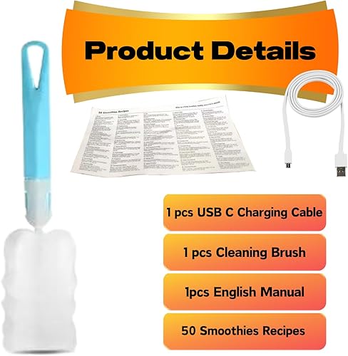 Miniatura 6 de Compuaddict - Licuadora personal para batidos y licuados de 13 onzas, mini licuadora individual recargable por USB, licuadora portátil de jugo