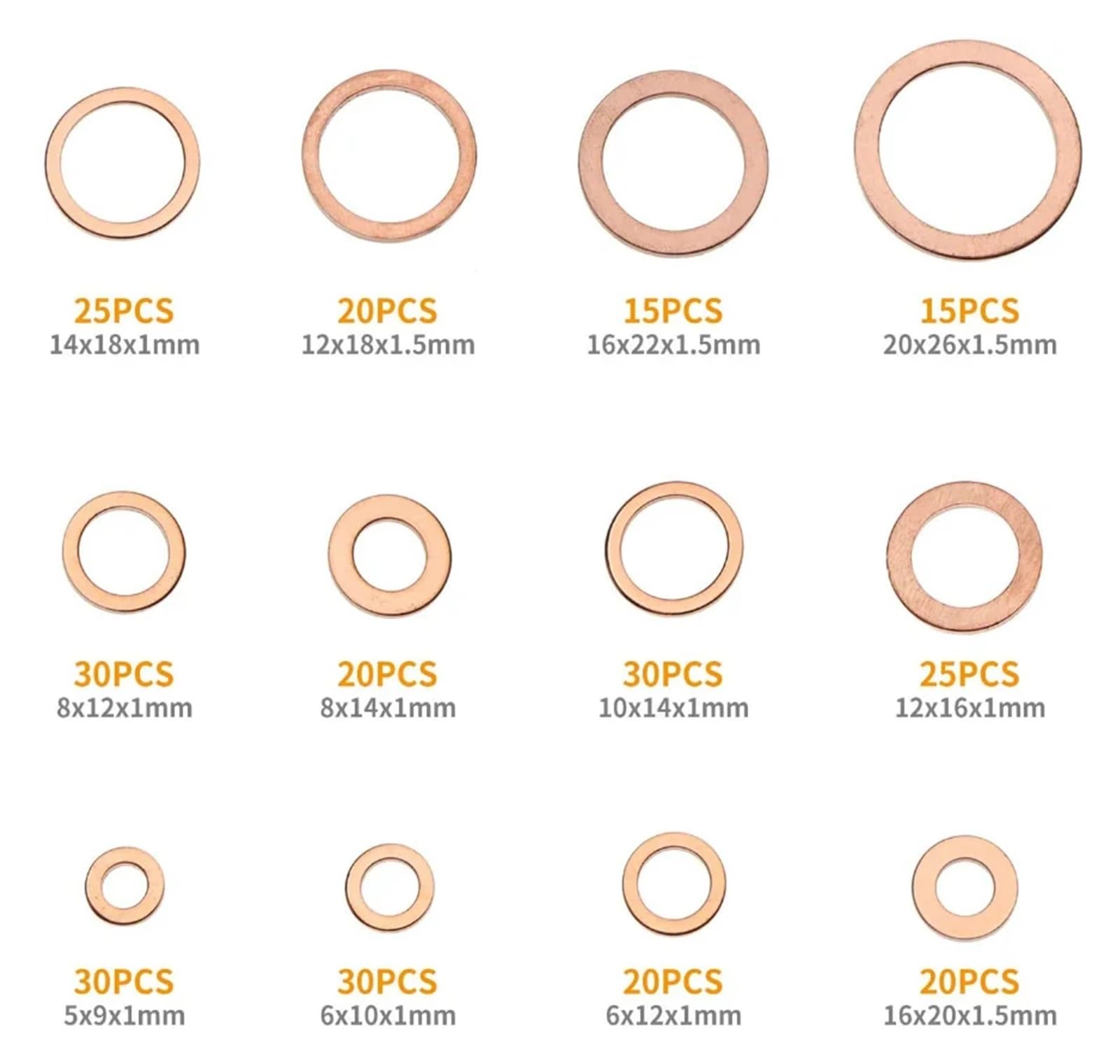 Accesorios de Hardware, 280 Piezas Aluminio/Cobre, arandela Junta, Tuerca Sellado, sólida, tapón cárter, Aceite for Barco, aplastamiento, Anillo Sello Plano, Herramienta(Copper)