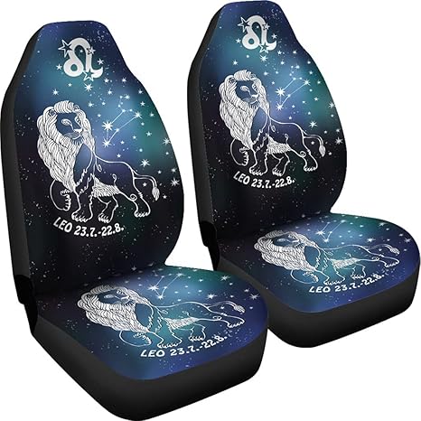 Personalized Leo Car Seat Covers, Leo Zodiac Car Front Seat Covers (Set of 2) - Custom Car Seat Protector (Without Custom Name)