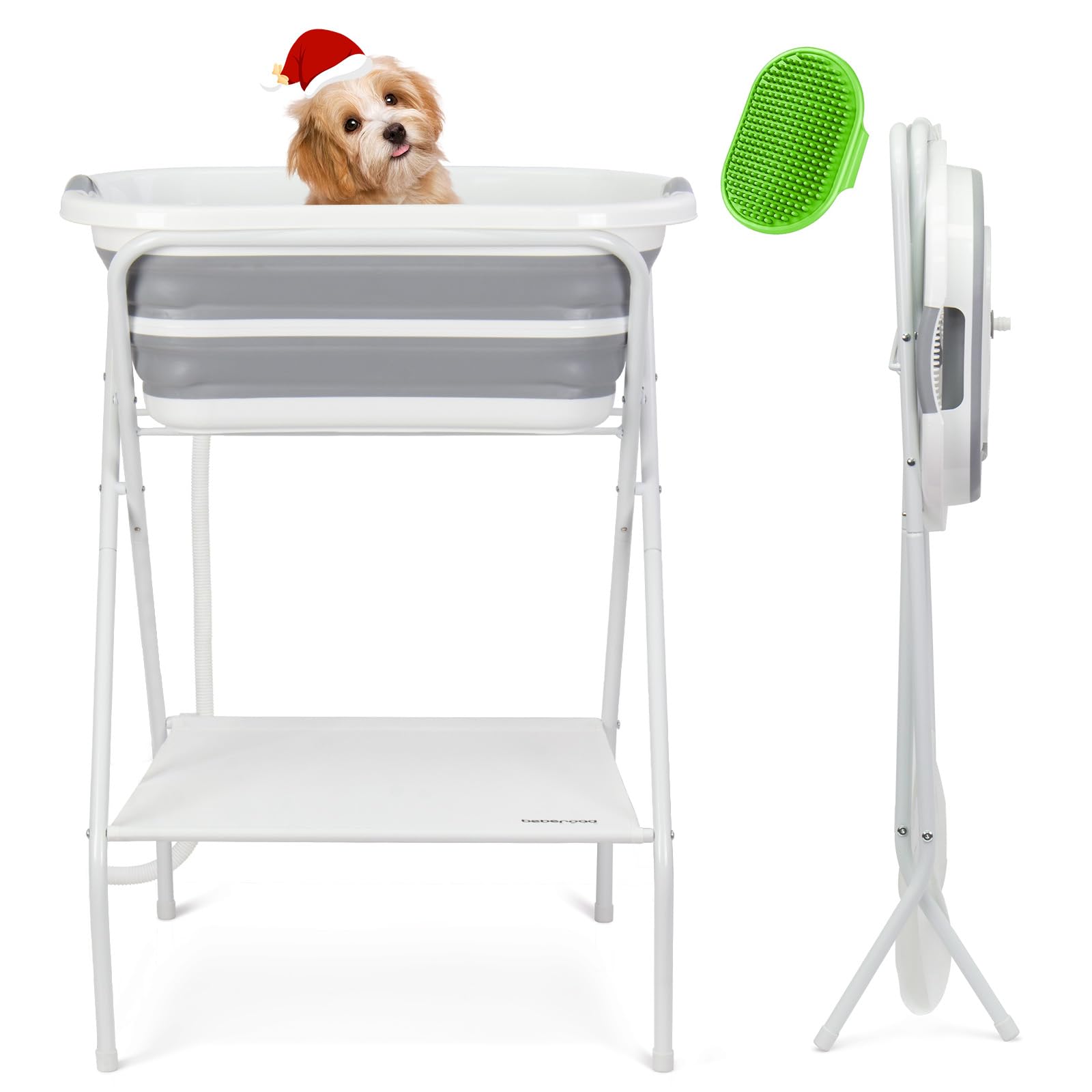 BEBEROAD PETS 2 in 1 Dog Bath Tub Dog Washing Station with Bath Brush for Bathing and Grooming, Elevated Collapsible Foldable Portable Shower Bathtub