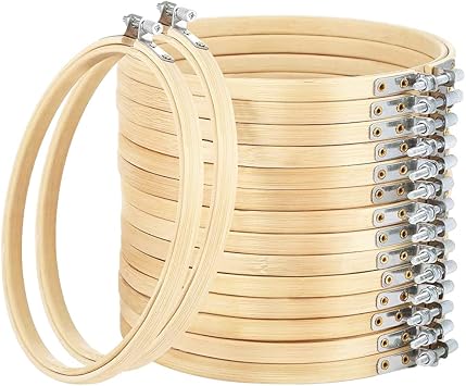 Faylapa Embroidery Hoops Set 8inch Adjustable Bamboo Circle Cross Stitch Hoop Round Ring,for Embroidery,Cross Stitch (8In 16Pcs)