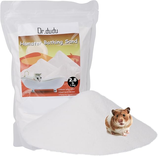 DR.DUDU 2.8lb Hamster Sand for Sand Bath, Hamster Cage Accessories(White) | Dust Free Desert Sand for Gerbil Chinchillas Syrian Mice Small Animals
