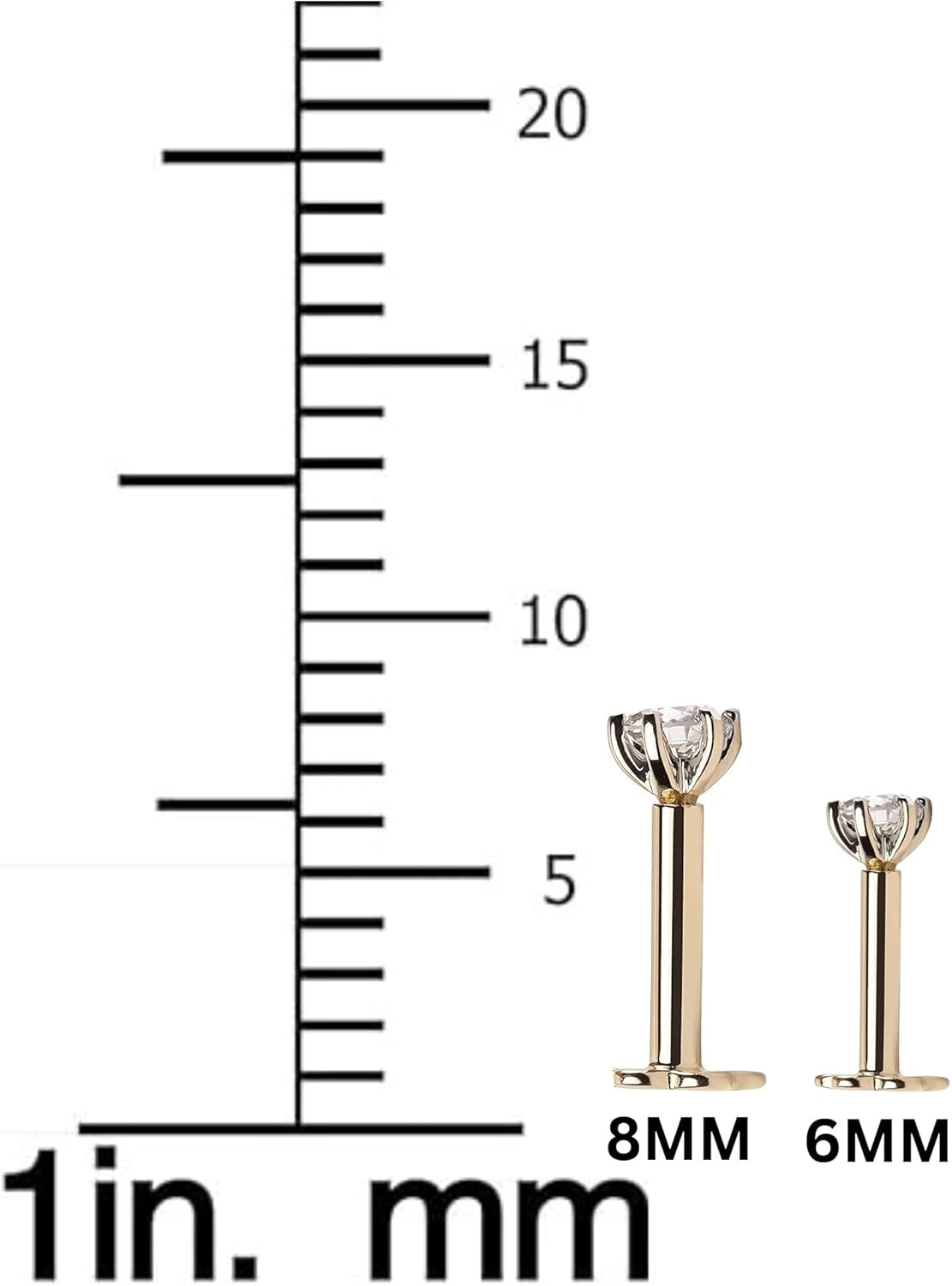 Real Diamond Nose Stud 14K Yellow Gold Nose Ring Internally Threaded 6 MM Screw Back HI Color