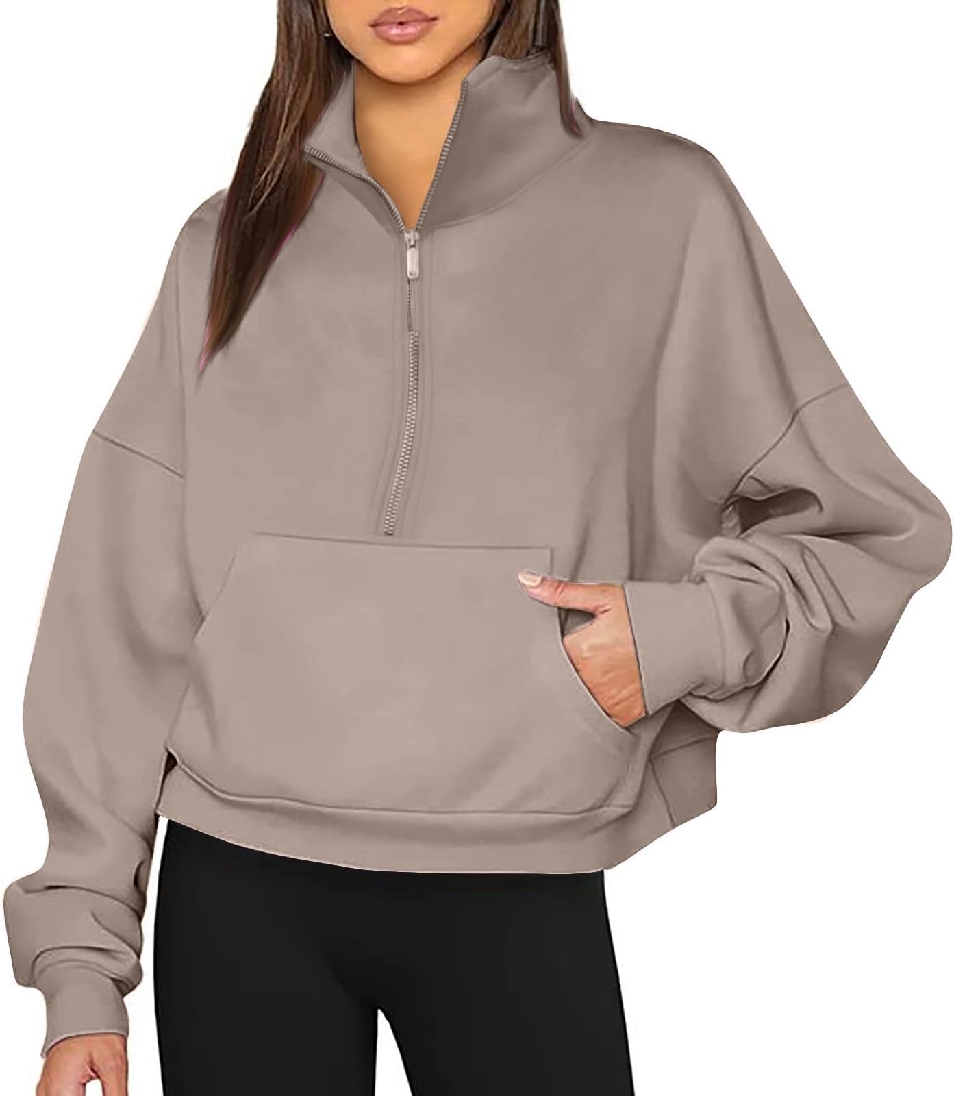 Women Half Zip Fleece Sweatshirt Long Sleeve Pullover with Pockets Cute Lightweight Jackets for Fall 2024 Trendy