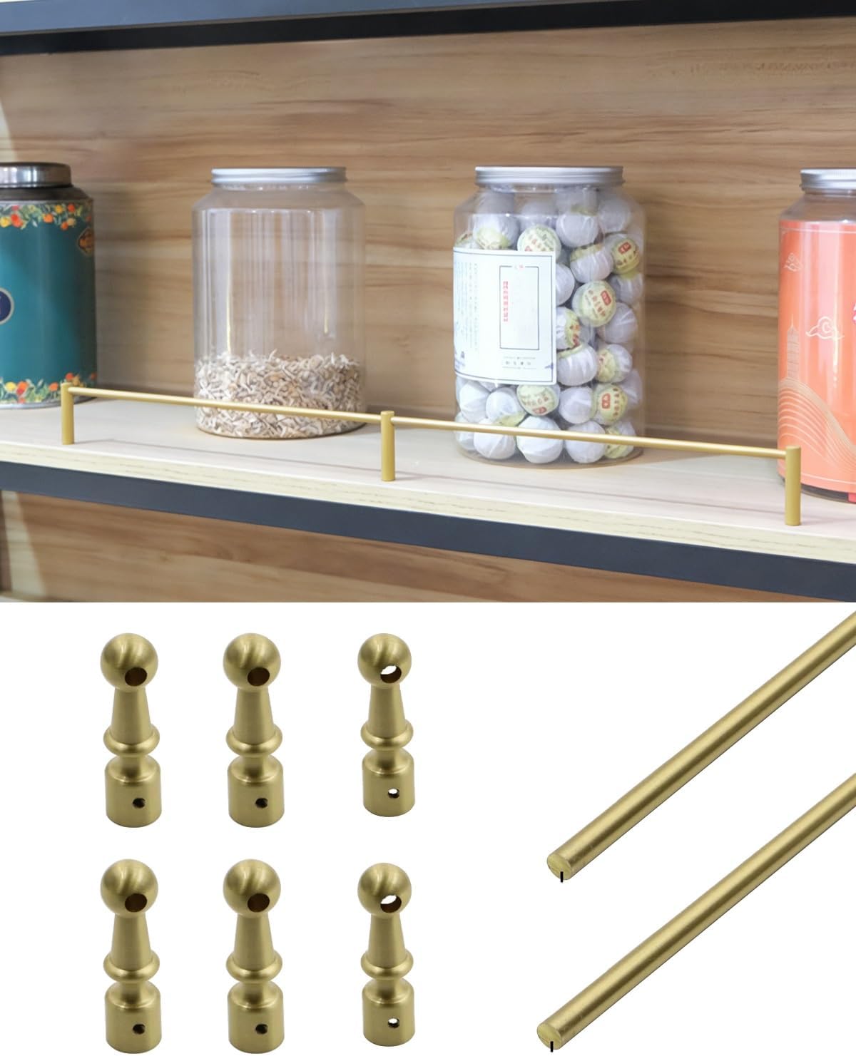 2 Kit Shelf Guard Rail - 20 Inch Adjustable Guardrails for Kitchen Cabinets, Bookcases, Closets, Tipping Rack System - Secure Shelves & Prevent Falls, Ideal for Home Organization