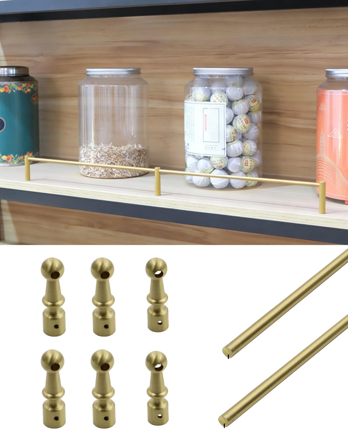 MESCXTY 2 Kit Shelf Guard Rail 4 10 12 24 36 48 72 inch, Shelves Guardrail Bars for Kitchen Cabinets, Bookcase Tube Barrier System, Closet Tipping Rack(Style-C,50in/127cm)