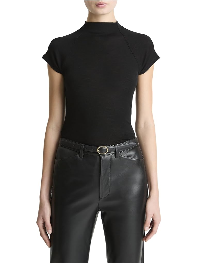 Black Vince Cap Sleeve Raglan Mock Neck