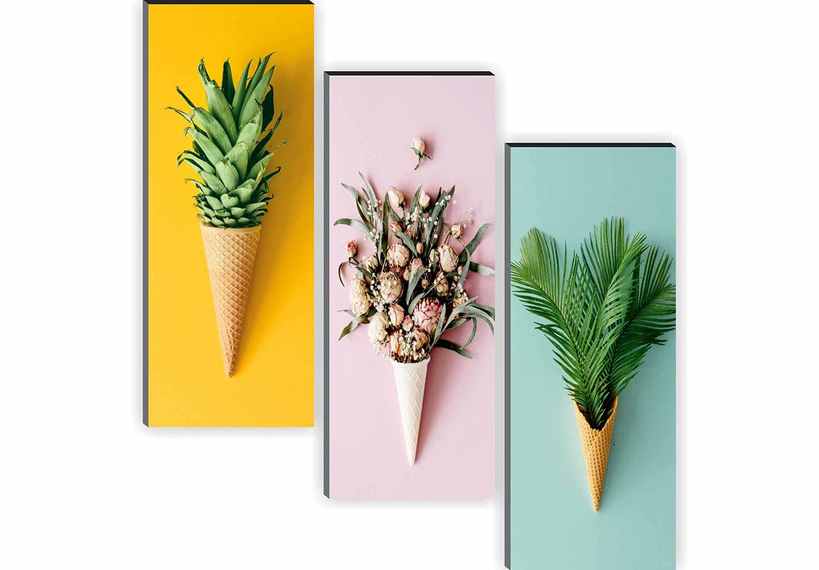 SAFPreety Flower and Leaf in Cone Pot 3 Piece UV Textured Multi-Effect Self adheshive Painting 15 Inch X 18 Inch SANFJ137