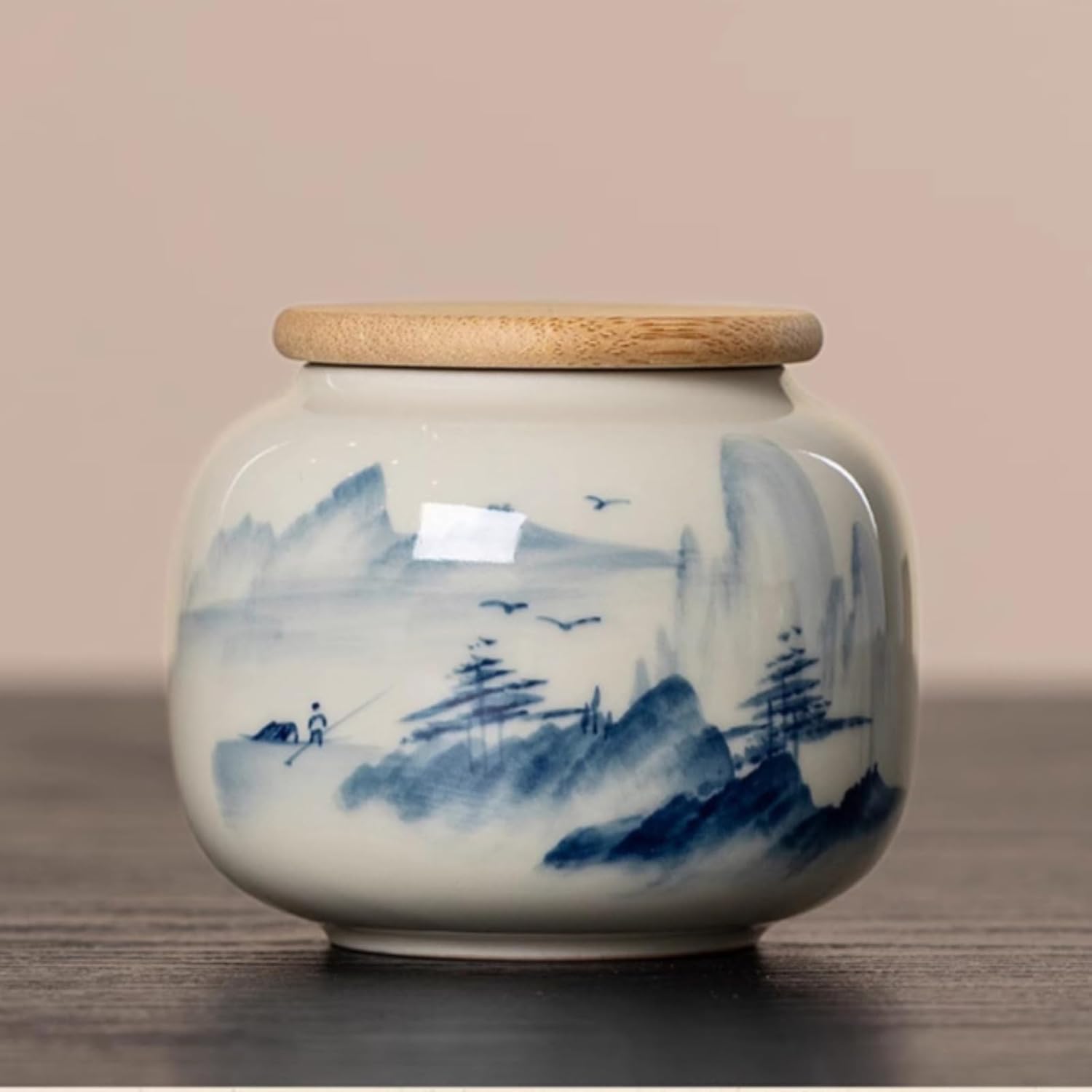 Hand-drawn Underglaze Color Tea Caddy, 65ml 2.0oz, Ceramics Sealed Jar Chinese Kung Fu tea set