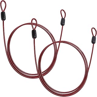 Cable Lock Double Loops 3.3Ft Long Red Security Cables, Bike Locks Cables 2.5mm Braided Steel Coated Safety Cable Wire Rope for Luggage, Outdoor, Clothesline (2 Pack)