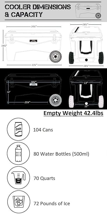 70QTW Rugged+ Red Neon Large Wheels Premium Ice Chest Cooler Accessories Free S&H (CB70W-RN)