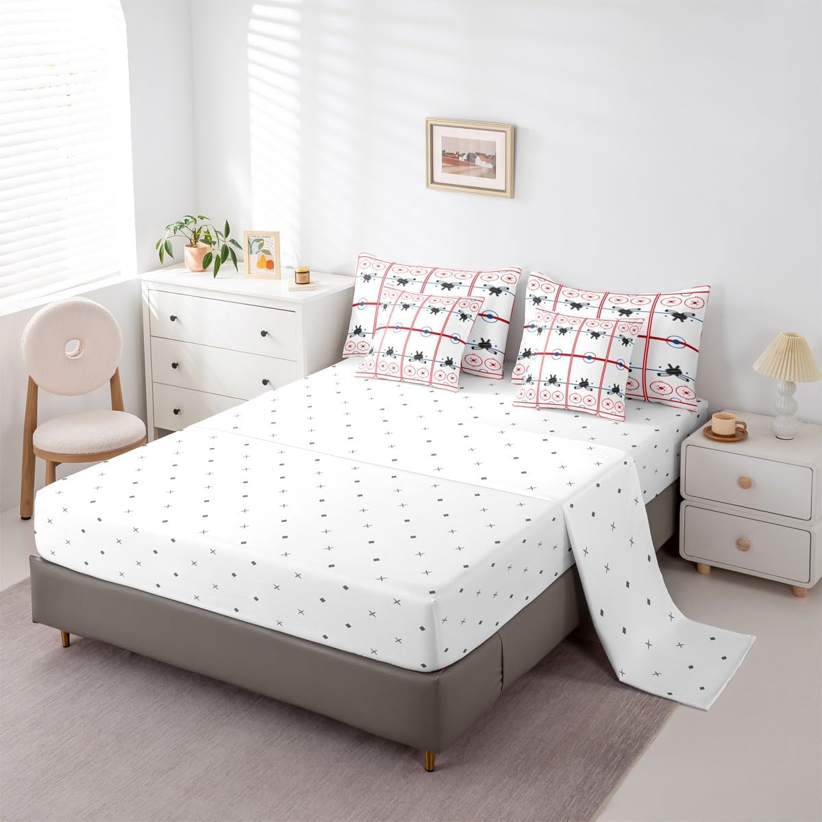 Erosebridal Hockey Comforter Set with Sheets Twin 7 Piece Ice Hockey Field Bed in A Bag Extreme Sports Theme Bedding Sets for Women Men Winter Event Sports Lovers Gift Bed Set Bedroom Decor