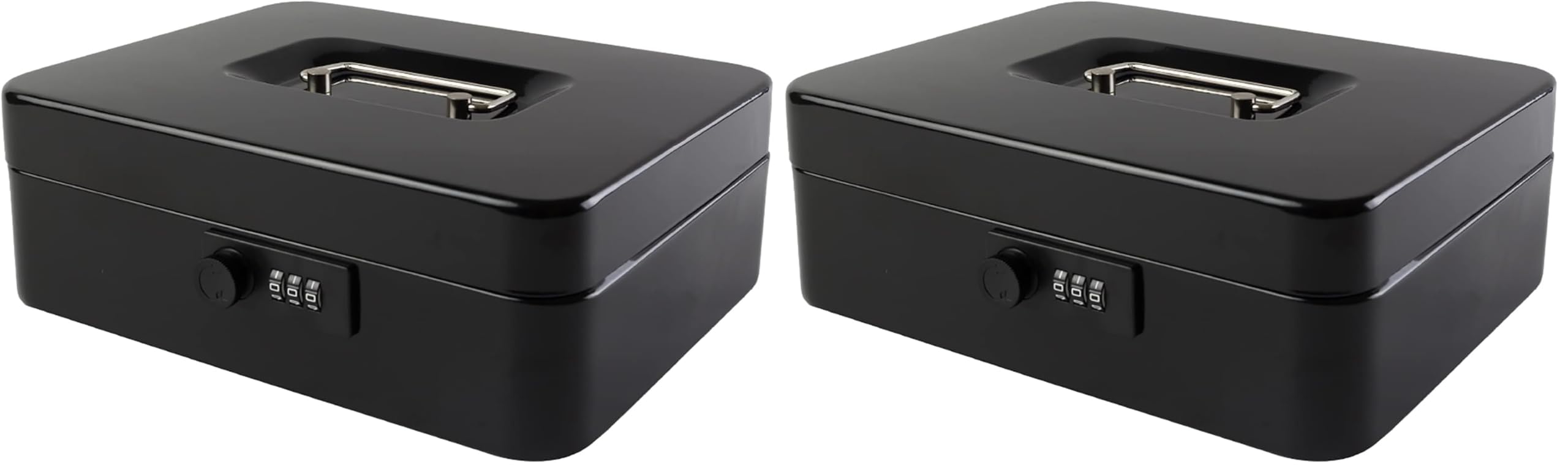 KYODOLED Large Cash Box with Combination Lock Safe Metal Money Box with Money Tray for Security Lock Box 9.84"x 7.87"x 3.54" Black (Pack of 2)