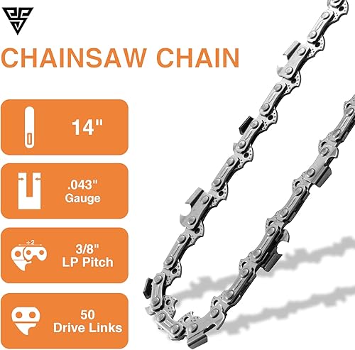 Miniatura 2 de R50 Cadena de motosierra de 14 pulgadas, calibre 043 pulgadas, paso LP de 38 pulgadas, 50 eslabones de transmisión, se adapta a sierra de poste