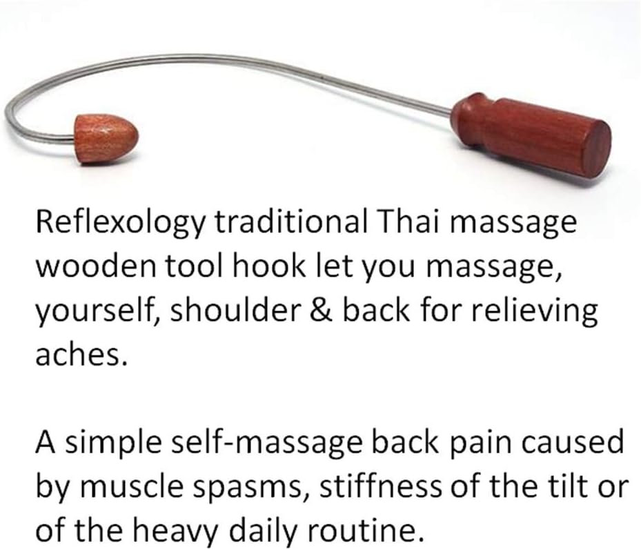 Reflexology Traditional Wooden Thai Massager Tools Full Body Foot Stick Hook Back Spa Face Gua Sha Therapy Trigger Point Massage Tool Relieve Shoulder Pain Wood (Curve Hook Trigger Point)