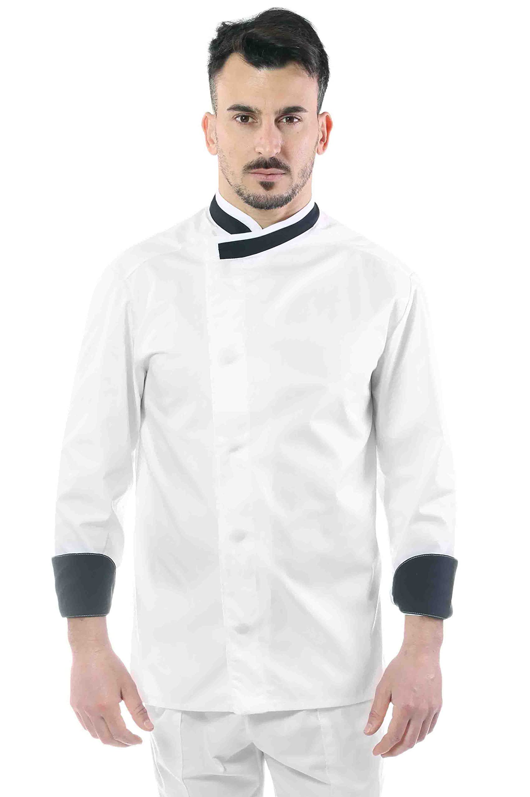 Chaqueta de cocinero para hombre – Color blanco, Messi – Casaca Chef – Uniforme personalizable para cocina y restaurante – Fabricado en Italia
