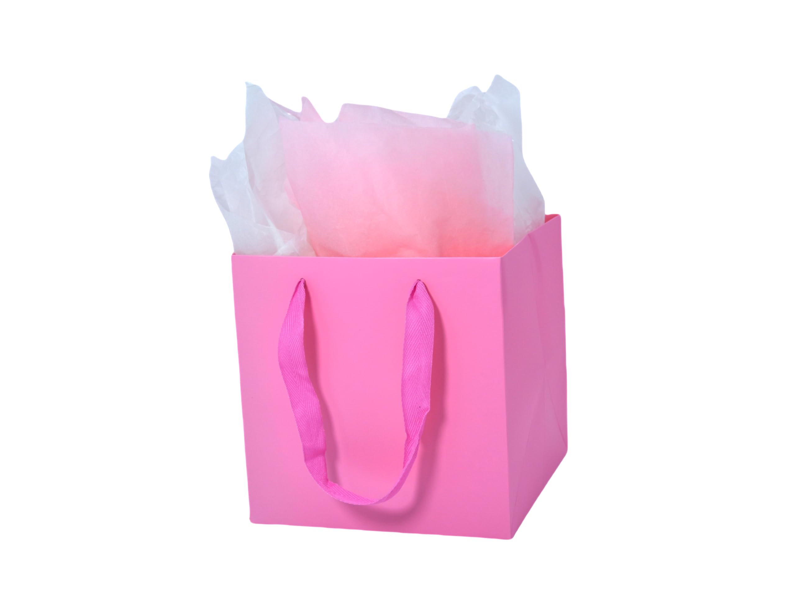 JUNESHE 2 Pack Small Square Gift Bags with Handles & Tissue Paper, 5.9 inch Pink Paper Bag for Birthday Party Favors Baby Bridal Shower Presents
