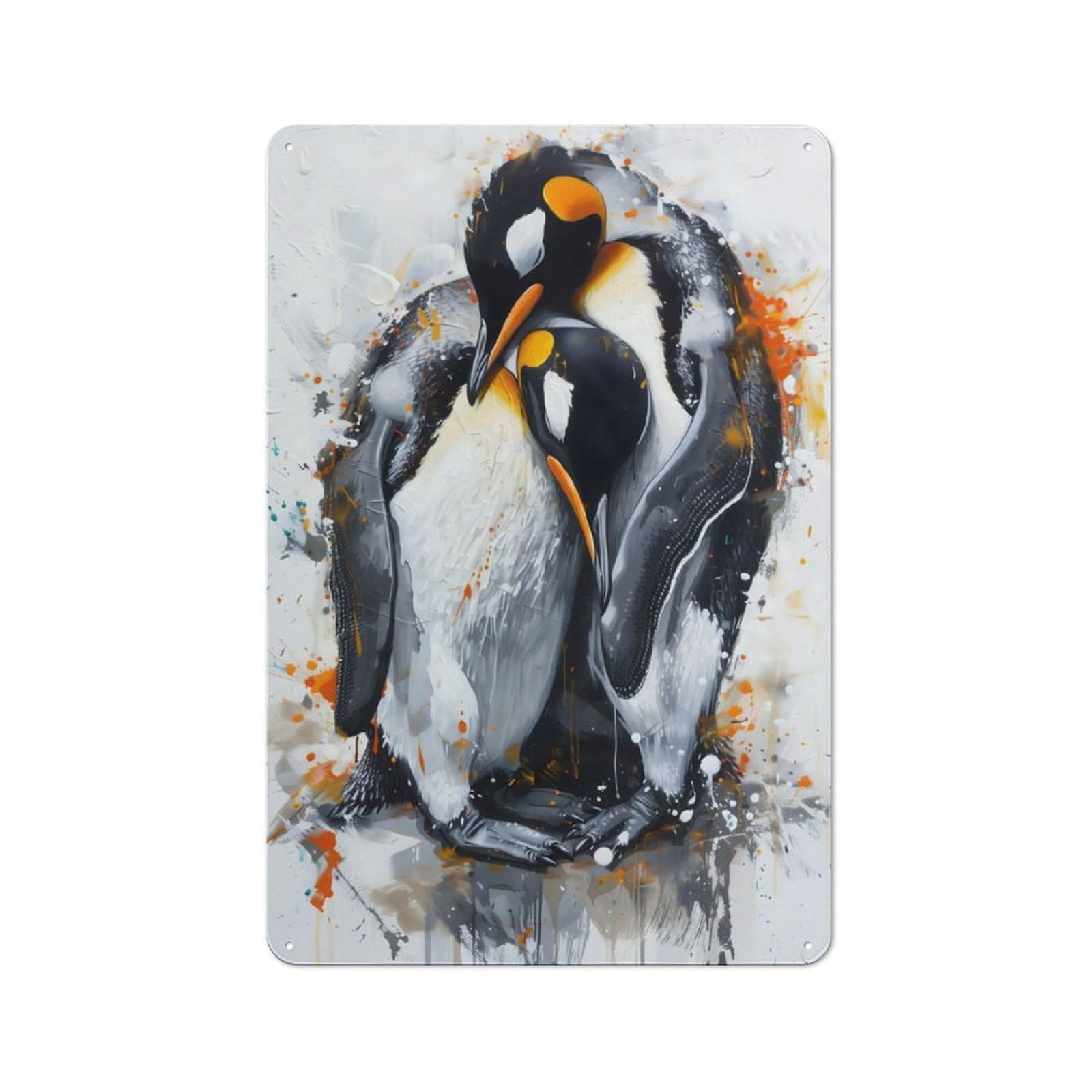 Junmoney Loving Watercolor Penguins Metal Plaque 30X20cm With For Home Bar Wall, Retro Decor, For Garage, Workshop And Man Cave Decoration